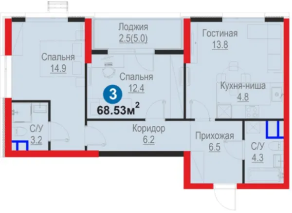 3-xonali 68.53 m²