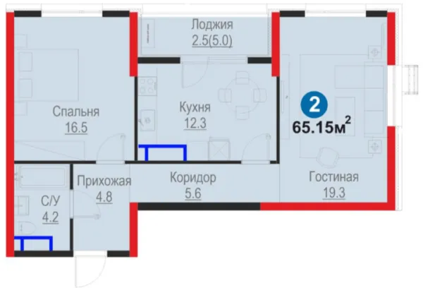 2-xonali 65.15 m²