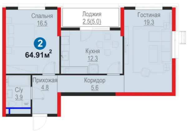 2-xonali 64.91 m²