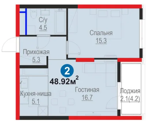 2-xonali 48.92 m²