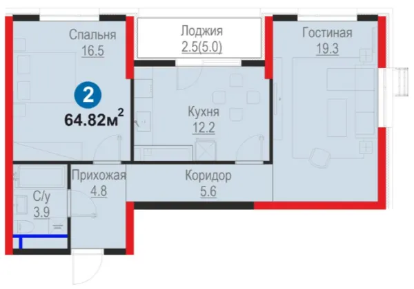 2-xonali 64.82 m²