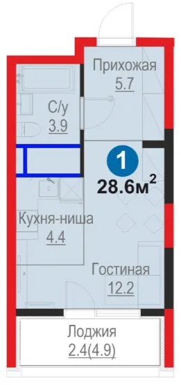 1-xonali 28.6 m²