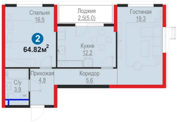 2-xonali 64.82 m²