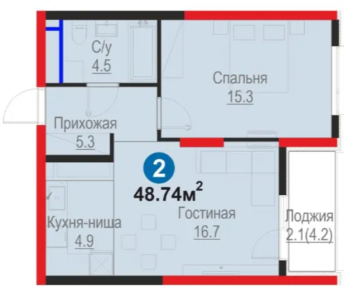 2-xonali 48.74 m²