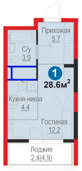 1-xonali 28.6 m²