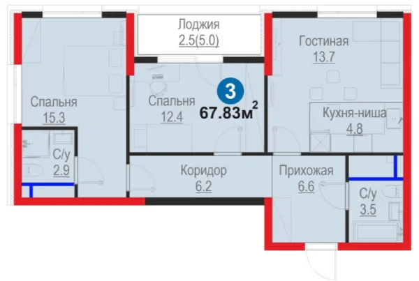 3-xonali 67.83 m²