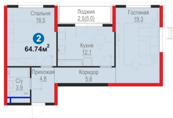 2-xonali 64.74 m²