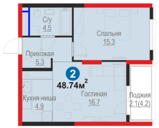 2-xonali 48.74 m²