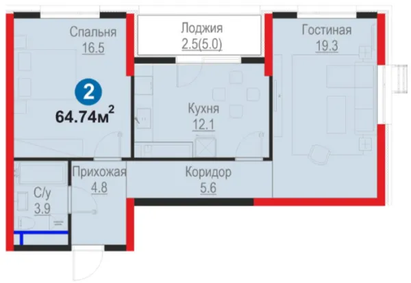 2-xonali 64.74 m²