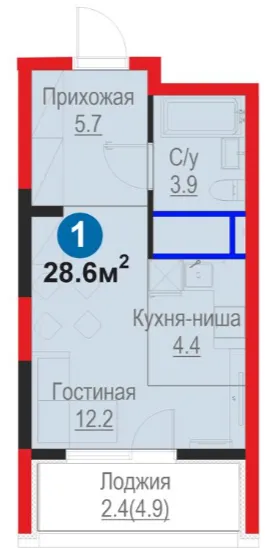 1-xonali 28.6 m²