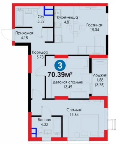 3-xonali 70.39 m²