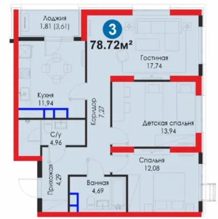 3-xonali 78.72 m²