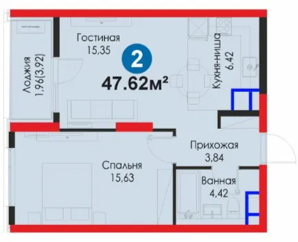 2-xonali 47.62 m²