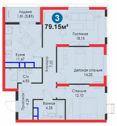 3-xonali 79.15 m²