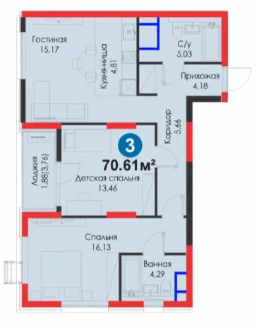 3-xonali 70.61 m²