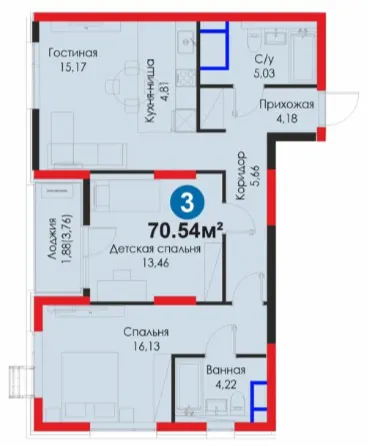 3-xonali 70.54 m²