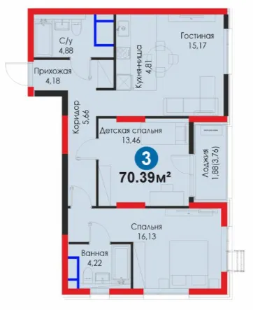 3-xonali 70.39 m²
