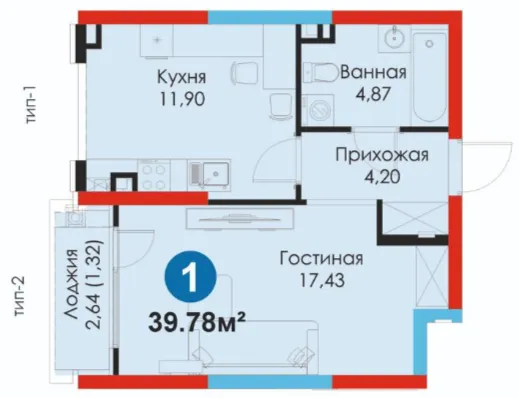 1-xonali 39.78 m²