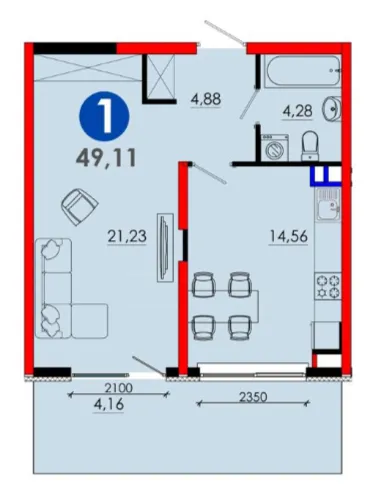 1 xonali 49.11 m²