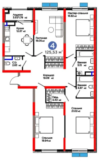 4 xonali 125.53 m²
