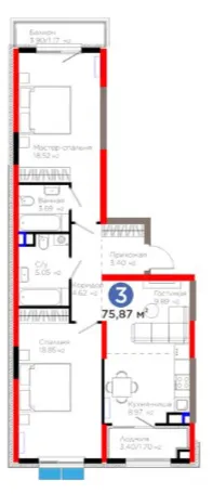 3 xonali 75.01 m²