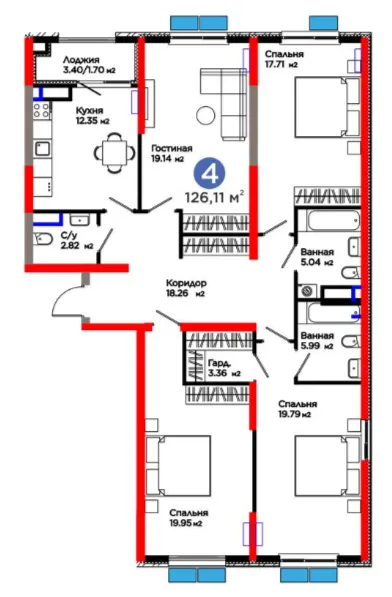 4 xonali 126.52 m²