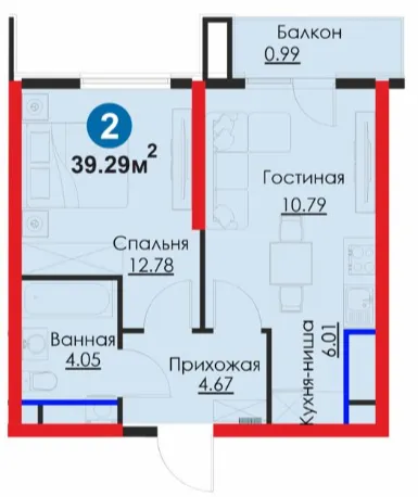 2-xonali 39.29 m²