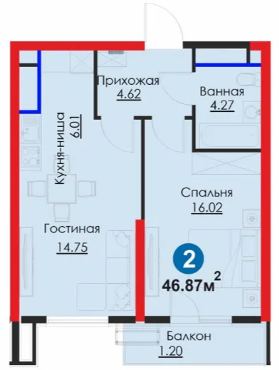 2-xonali 46.87 m²
