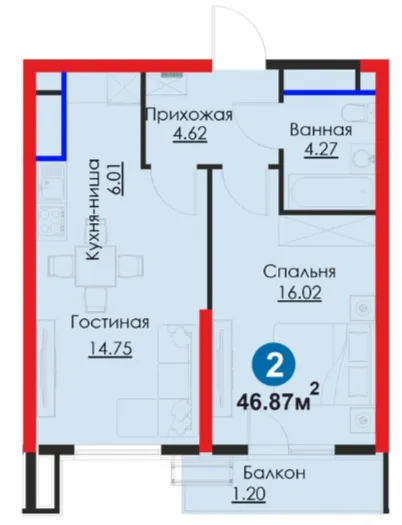 2-xonali 46.87 m²