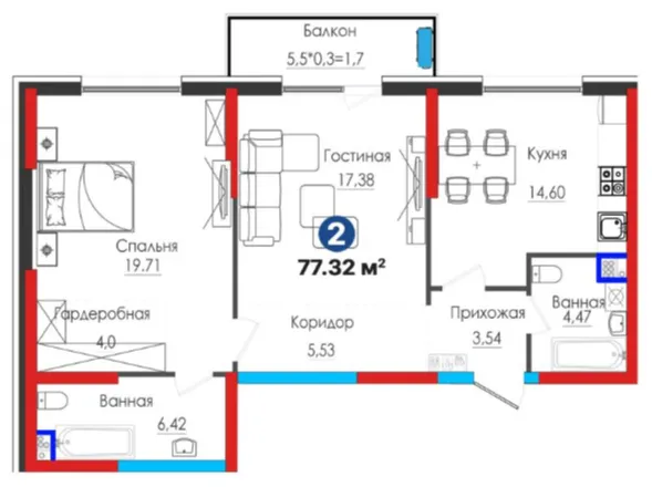 2-xonali 77.32 m²