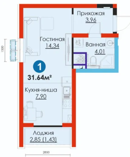 1-xonali 31.64 m²