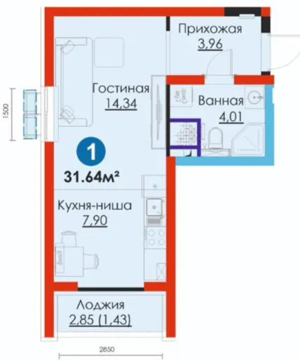 1-xonali 31.64 m²