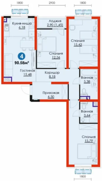 4-xonali 90.58 m²