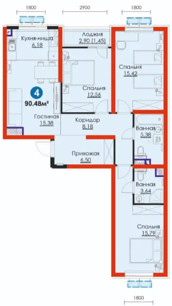 4-xonali 90.48 m²
