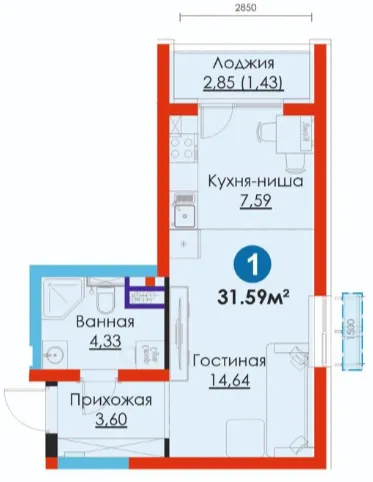 1-xonali 31.59 m²