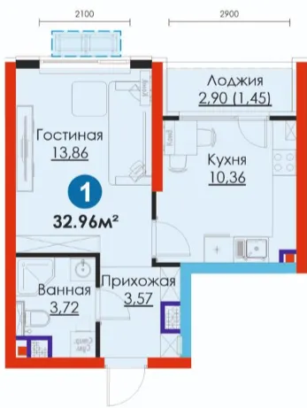 1-xonali 32.96 m²