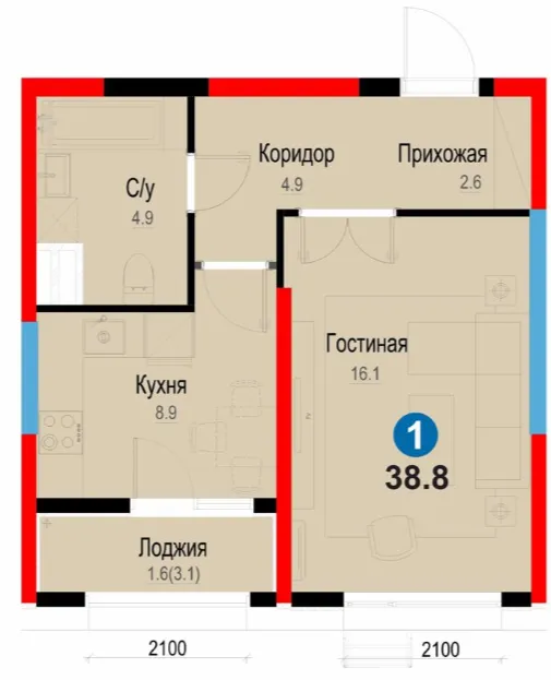 1-xonali 38.65 m²