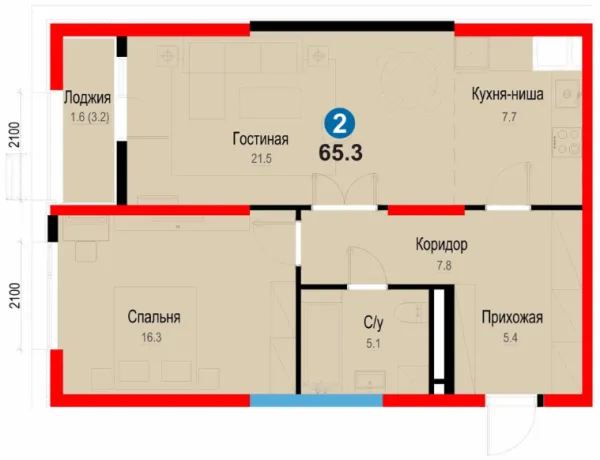 2-xonali 65.3 m²