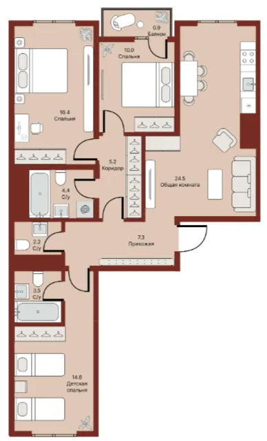 4 xonali 89.35 m²