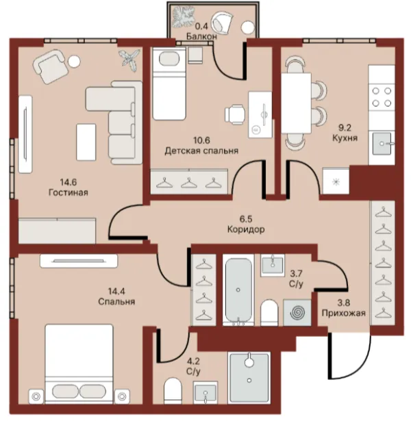 3 xonali 67.74 m²