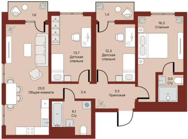 4 xonali 88.57 m²