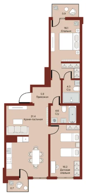 3 xonali 82.42 m²