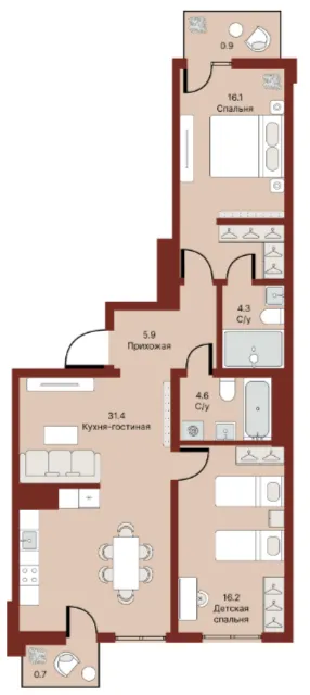 3 xonali 82.42 m²
