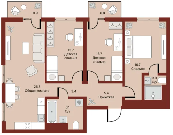 4 xonali 91 m²