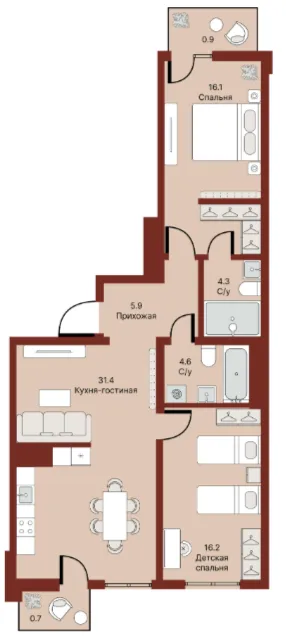 3 xonali 82.42 m²