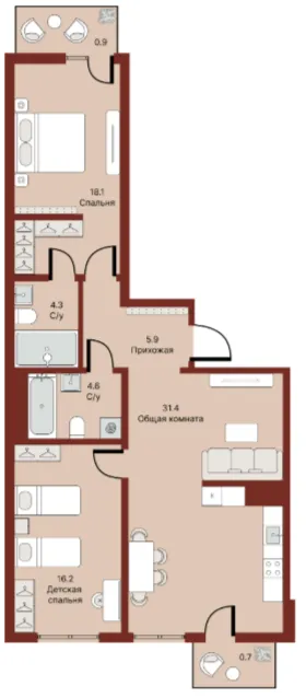 3 xonali 82.43 m²