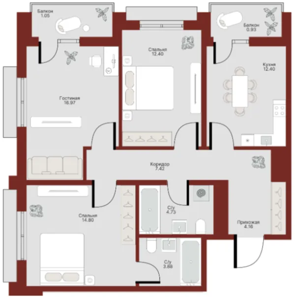 3 xonali 78.73 m²