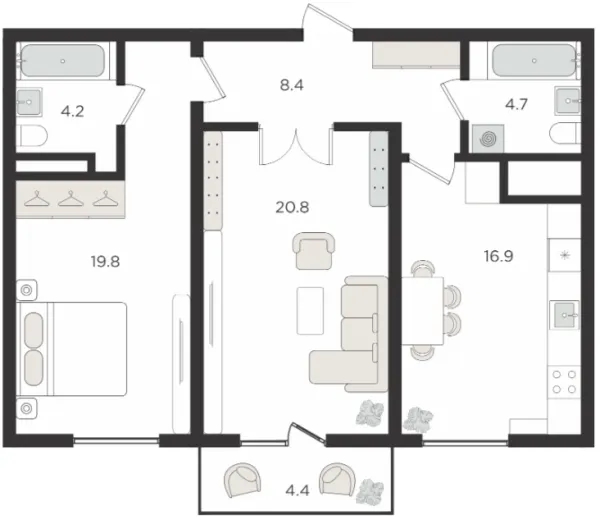 2 xonali 76.46 m²
