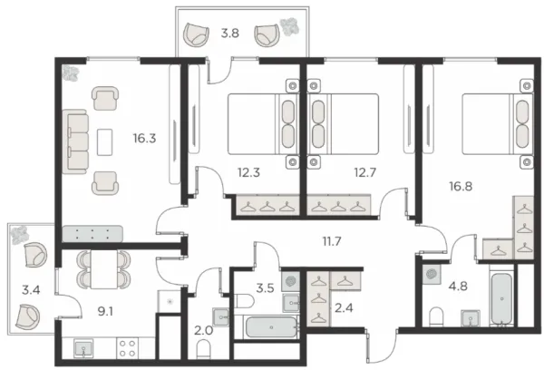 4 xonali 94.3 m²