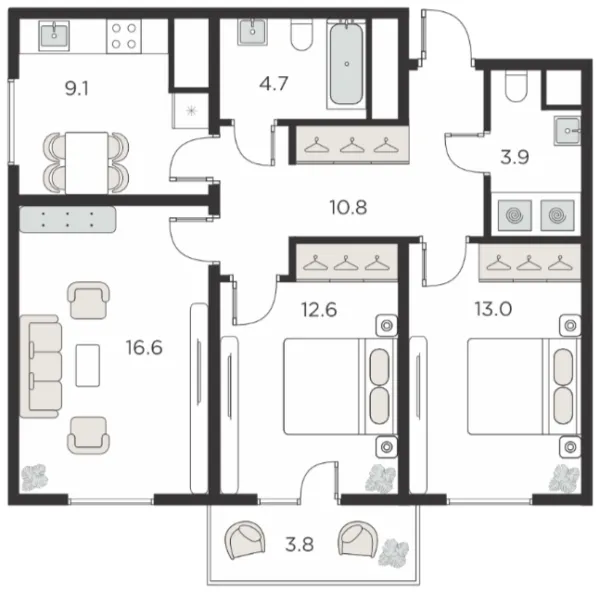 3 xonali 72.3 m²
